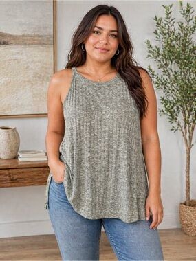 Kaileigh Olive Green Ribbed Swing Tank